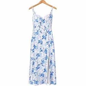 Hawthaw Blue & White Floral Midi Dress | Romantic Garden Party Dress